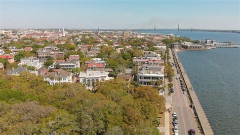 Aerial View Of Charleston Cityscape From The River South Carolina
