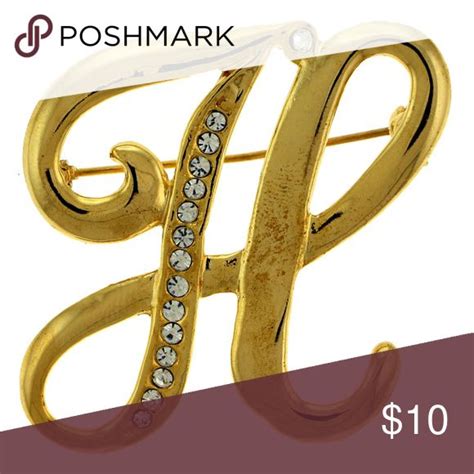 Gold Tone Initial Brooch Pin With Crystal Tmp Gold Tones Gold Brooch Pin