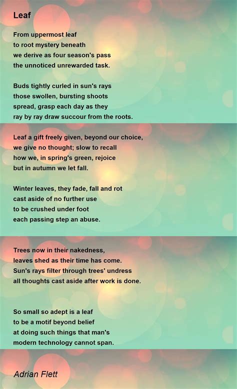 Leaf Leaf Poem By Adrian Flett