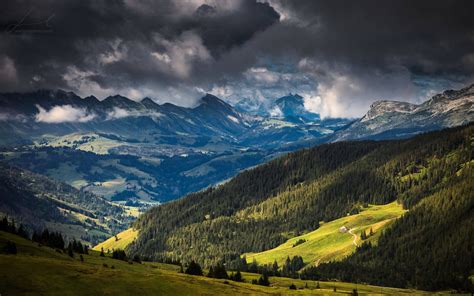 Landscape Nature Mountain Forest Alps Clouds Switzerland Green