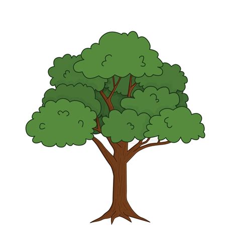 Vector Outline Doodle Cartoon Single Bright Green Oak Tree Isolated