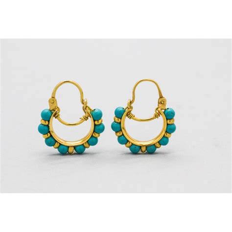 18Kt Gold Hoop Earrings Decorated With Turquoise Gemstones