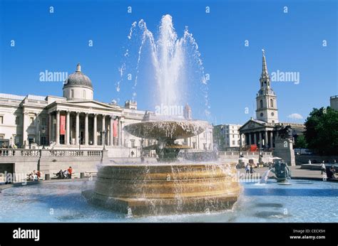 England London Trafalgar Square National Gallery And Fountain Stock