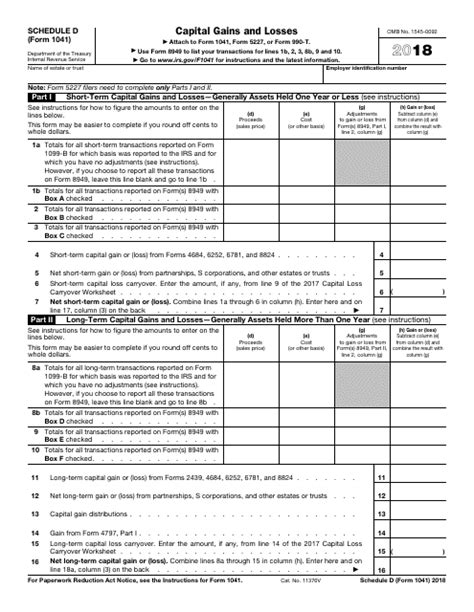 Irs Form 1041 Schedule D 2018 Fill Out Sign Online And Download