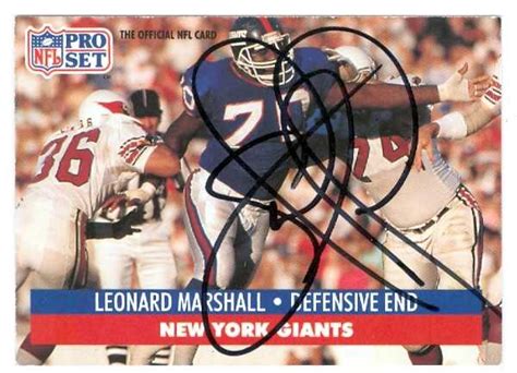 Leonard Marshall Autographed Football Card New York Giants 1991 Pro