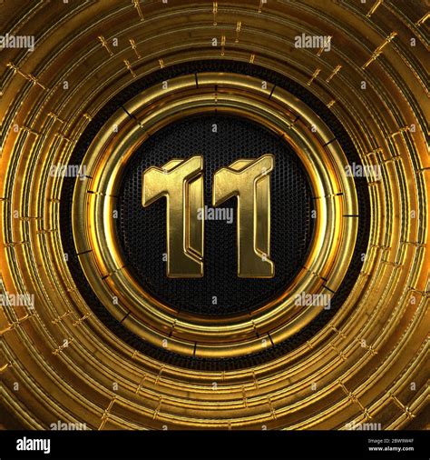 Gold Number 11 Number Eleven With Perforated Black Metal Background