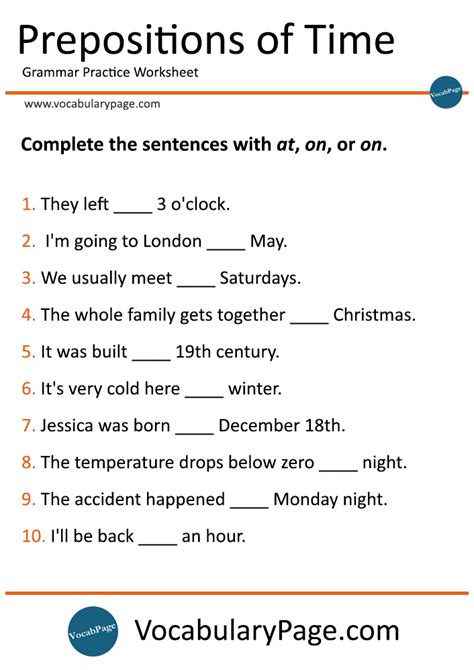 Prepositions Of Time Worksheet Time Worksheets Preposition Images