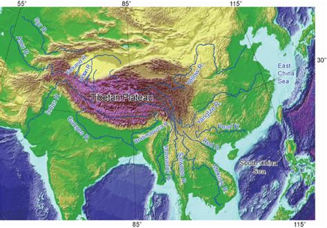 Dem Map Of Asia Showing The Distribution Of Large Rivers Most