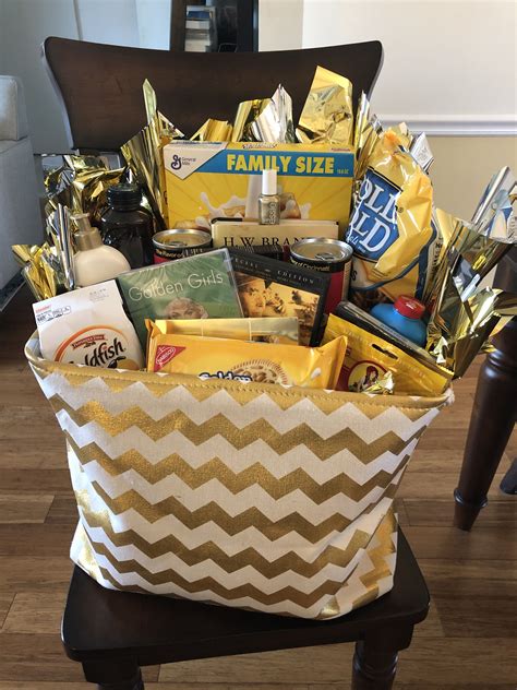 Traditional, modern and symbolic anniversary gifts. Golden 50th Anniversary basket | Golden anniversary gifts ...