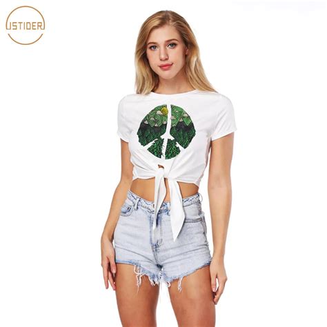 Istider Harajuku T Shirt Women 3d Printed Green Leaf Summer Crop Top