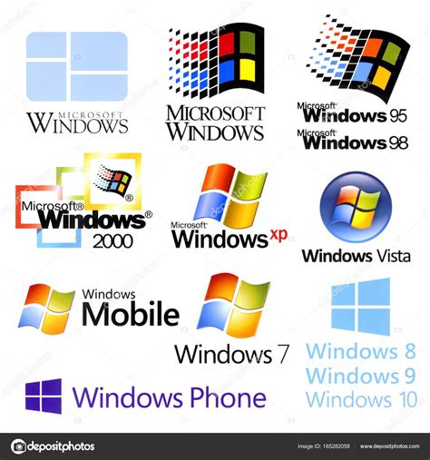 Evolução Dos Logotipos Do Microsoft Windows — Fotografia De Stock