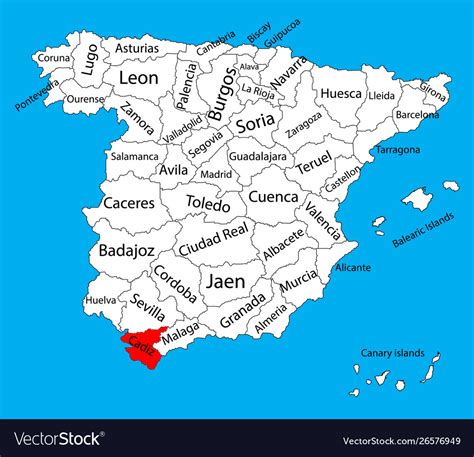 Cadiz Map Spain Province Administrative Map Vector Image