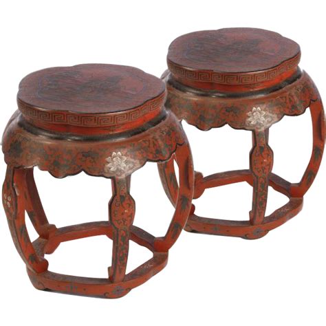 A Pair of Chinese Red Incised Lacquer Stools | Stool, Red lacquer, Antiques