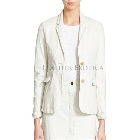 White Leather Blazer For Women Leatherexotica