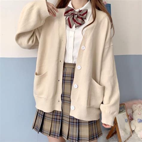 Japan School Sweater Spring Autumn 100 V Neck Cotton Knitted Sweater