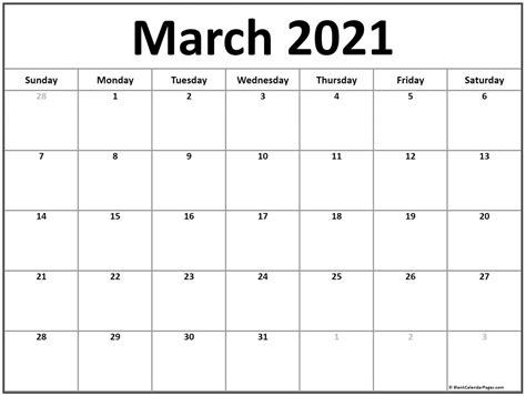 Printable March 2021 Calendar Free Printable Calendar Monthly