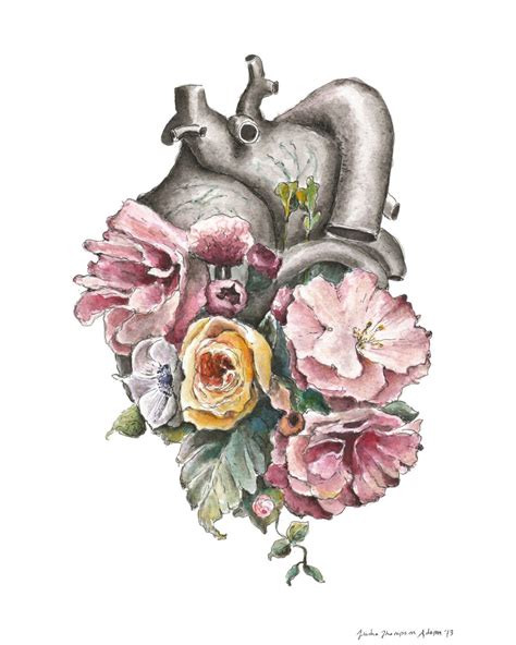 Floral Anatomy Heart Print Of Watercolor Anatomical Art Etsy Heart