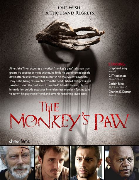 The monkeys paw (2013) the film centers on jake tilton, who acquires a mystical monkey's paw talisman that grants its possessor three wishes. TV Chiller Uses Second Wish For Another 'Monkey's Paw ...