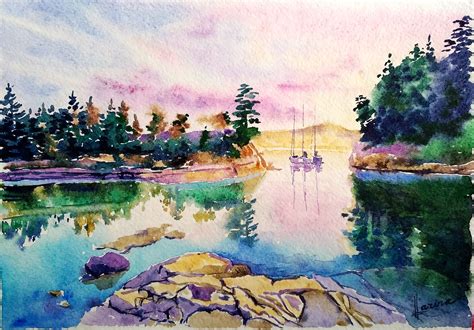Forest Lake Painting Canada Nature Watercolor Original Etsy