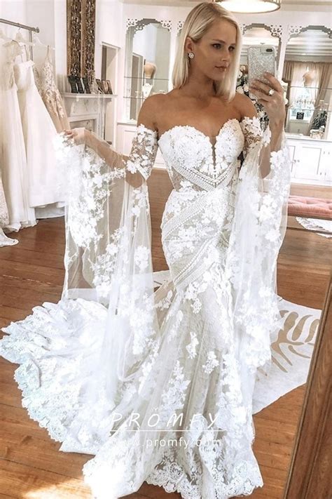 Home bridesmaid dresses wedding dresses wedding party special occasions prom dresses accessories new in. Unique White Lace Separate Bell Sleeve Wedding Gown - Promfy