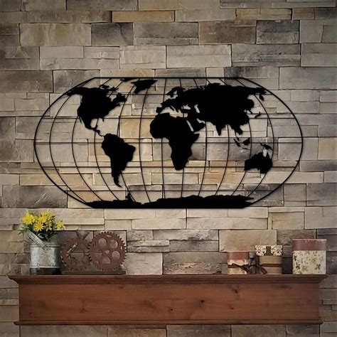 Metal World Map Wall Art Steel Map Of The World Travel Ts Etsy