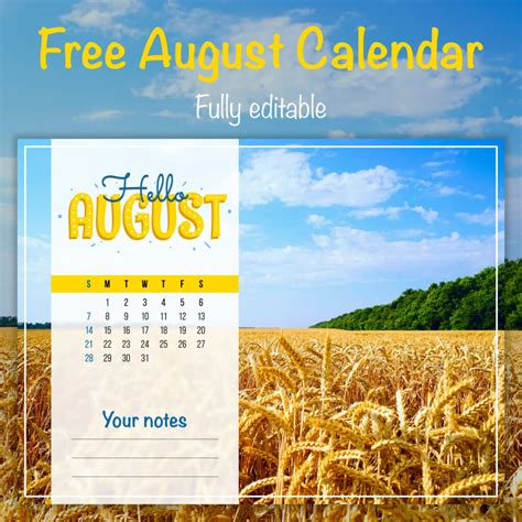 10 Free Editable August Calendars Masterbundles