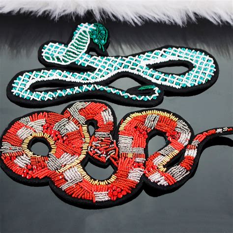 Large Snake Beaded Patch Serpent Applique Sew On Patches For Clothing