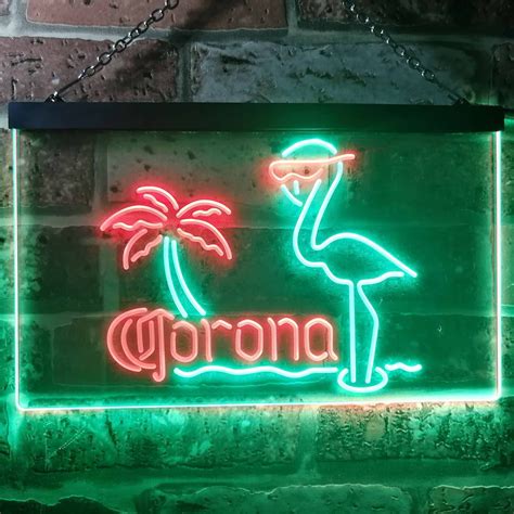 Corona Extra Pink Flamingo Home Bar Neon Light Led Sign Green And Red