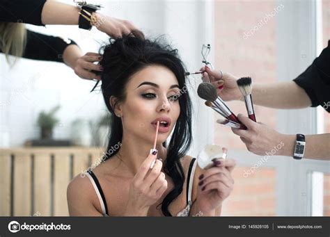Wedding Makeup Artist Making A Make Up For Bride Beautiful Sexy Model