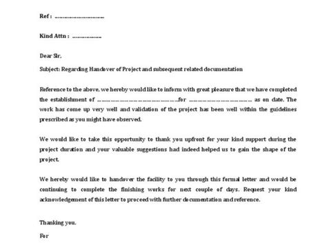Handover Email Template 131212 Project Handover Letter Draft