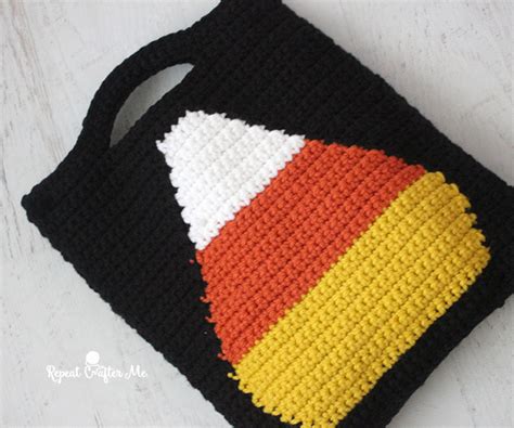Crochet Candy Corn Trick Or Treat Bag Repeat Crafter Me