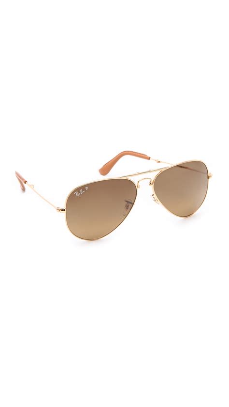 ray ban polarized folding aviator sunglasses in gold metallic lyst