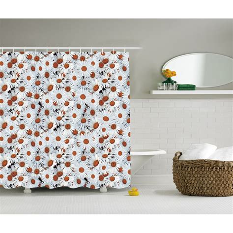 Floral Print Daisy White Flowers Spring Park Fabric Shower Curtain