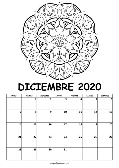 Calendario Diciembre 2020 MÁndala Para Colorear Calendario Para
