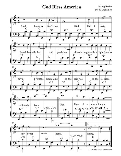 Piano Free Printable God Bless America Sheet Music Web God Bless America Words And Music By