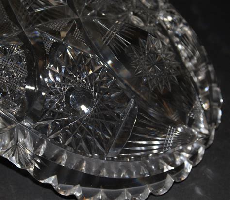 Bargain John S Antiques American Brilliant Libbey Signed Curled Cut Glass Bowl Sq Cut