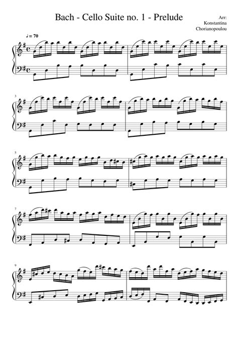 Bach Cello Suite No 1 Prelude Piano Sheet Music For Piano Download