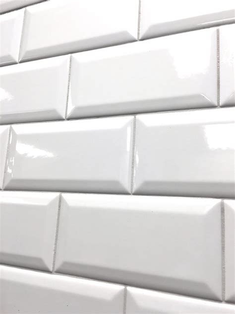 Buy 3x6 White Glossy Finish Beveled Ceramic Subway Tile Shower Walls