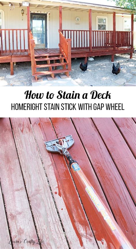 Then rinse the deck with a round of straight water. How to Stain a Deck: HomeRight Stain Stick with Gap Wheel