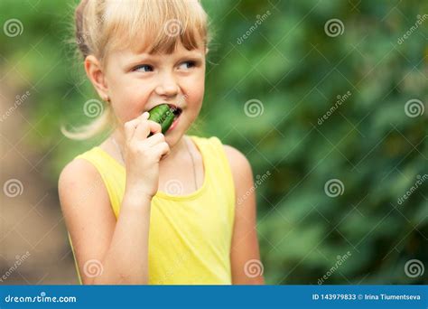 Girl Eating Cucumber Stock Image Image Of Fruit Copy 143979833