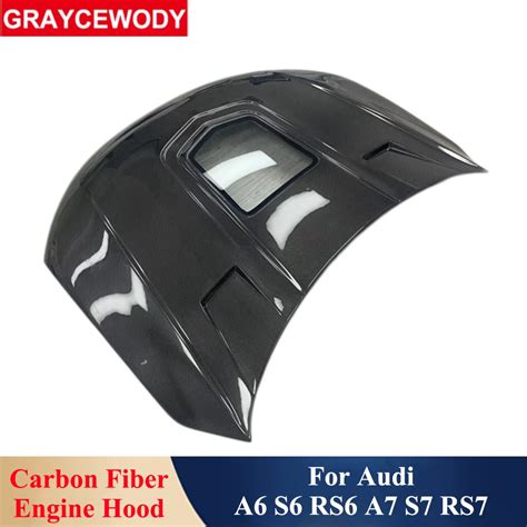 Real Carbon Fiber Transparent Car Glass Engine Hoods Cover Bonnet Body