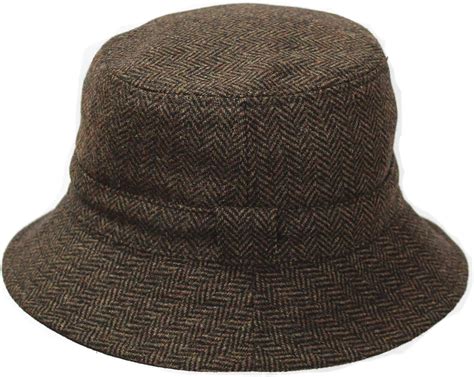 Mens Brown Wool Tweed Outdoor Reversible Bucket Hat Br67