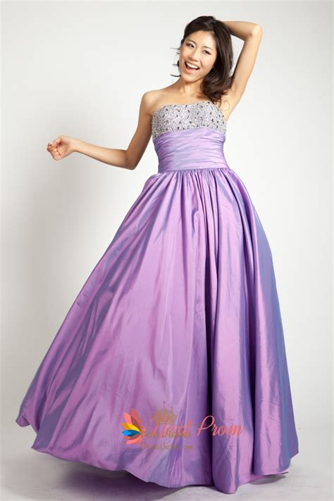 Purple Strapless Sweetheart Ball Gown Purple Beaded Strapless Prom