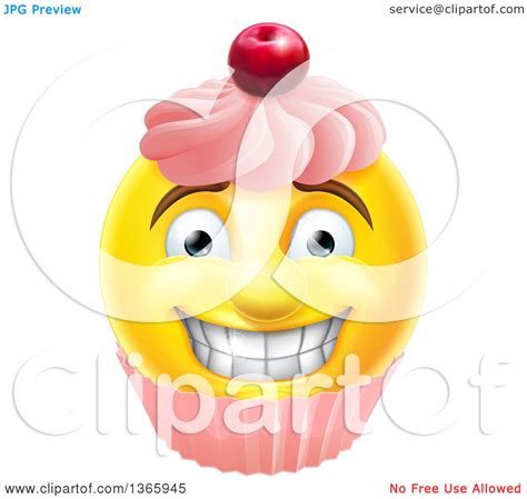 Clipart Of A 3d Happy Yellow Male Smiley Emoji Emoticon Face Cupcake
