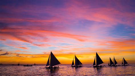 Sailing Boats In The Sea At Sunset Boracay Philippines Windows 10