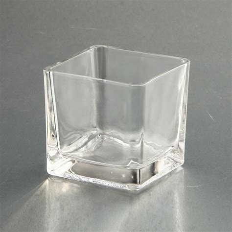 3 Clear Square Handblown Glass Vase