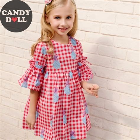 Candydoll Girls Summer Dresses Childrens Cotton Plaid Dress Breathable