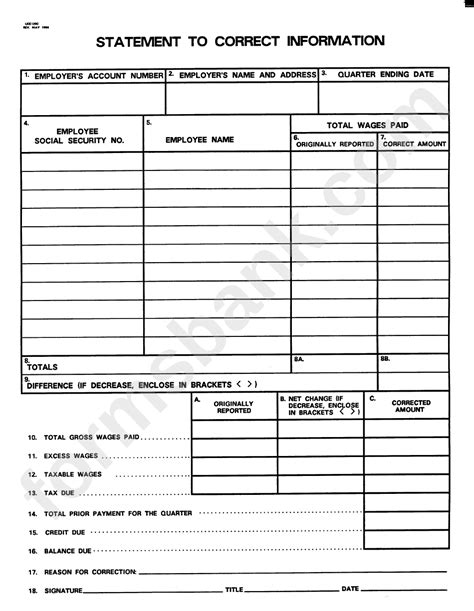 Form Uce 120 C Statement To Correct Information 1994 Printable Pdf