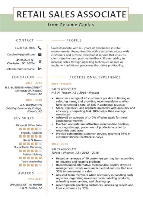 Free Retail Sales Associate Resume Template With Clean And Elegant Look