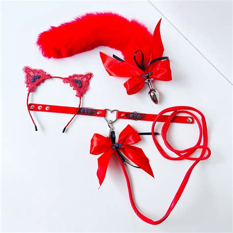 Sexy Kitten Set Bdsm Sexy Red Kitty Costume Faux Fur Anal Etsy